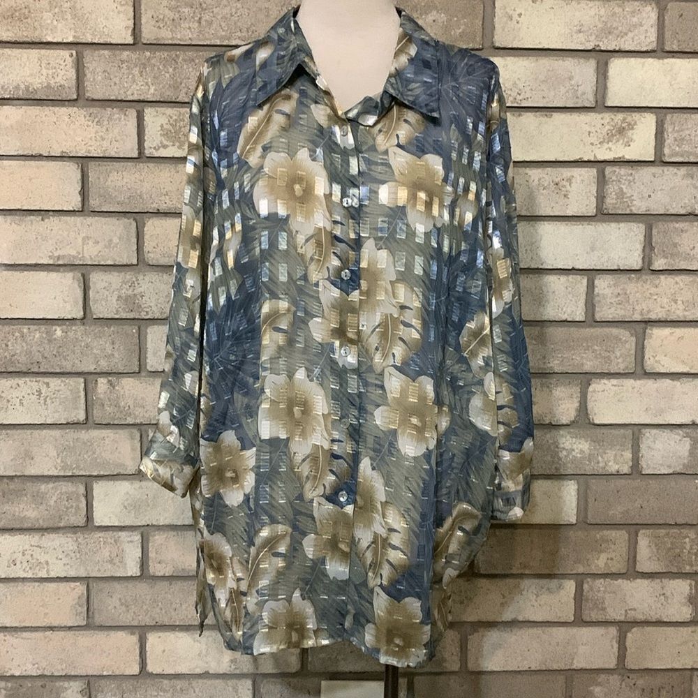 3for$20 gorgeous see through blouse shiny xl